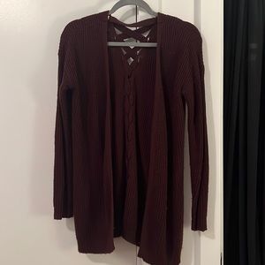 Hippie Rose Burgundy Cardigan with Criss Cross Back — Size: M